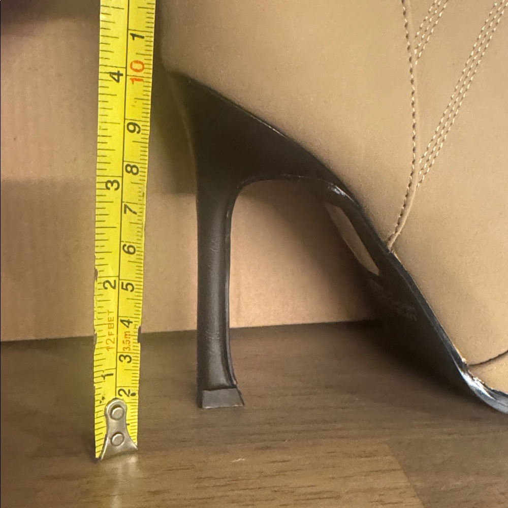 Faux suede nude heeled pointed toe western boots - Picture 6 of 6